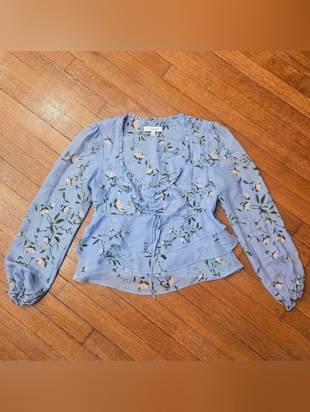 INTERMIX Sheer Silk Floral Blouse - Size 4